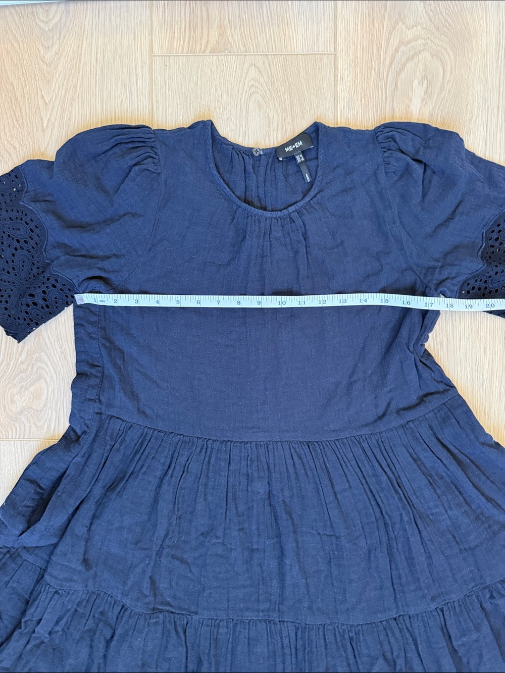 Navy Eyelet Cotton Mini Dress ME+EM Cheesecloth Broderie Swing Cottagecore Sz 6 - Picture 7 of 12